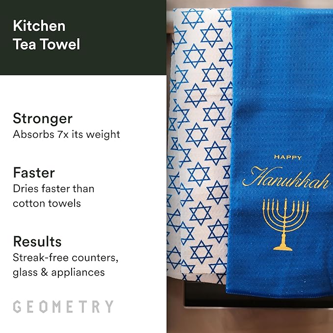 GEOMETRY Christmas Kitchen Towels - Quick Dry Microfiber Cloth Dish Towels for Kitchen Drying - Premium Quick Dry Towel, 2-Pack Set (Davids Star + Happy Hanukkah (Hanukkah Happiness)