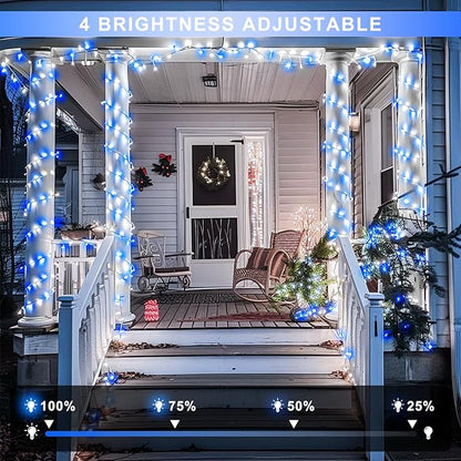 JMEXSUSS Blue and White Christmas Lights Outdoor with Remote, 600 LED String Lights Indoor Clear Wire, 168ft Christmas Fairy Lights Plug in for Bedroom Tree Birthday Party Christmas Decorations