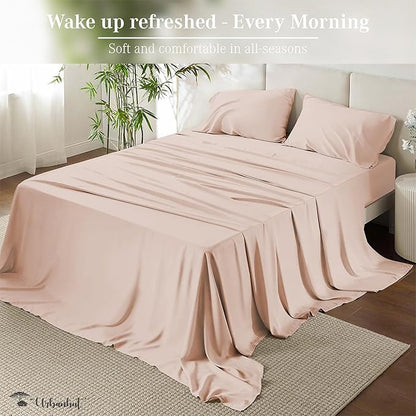 URBANHUT 800 Thread Count Queen Size Egyptian Cotton Sheets Set, 4 Pc Bed Sheet Sets for Queen Size Bedding, Luxury Hotel Sheets Sateen Finish Fits 16" Deep Pocket - Blush Pink