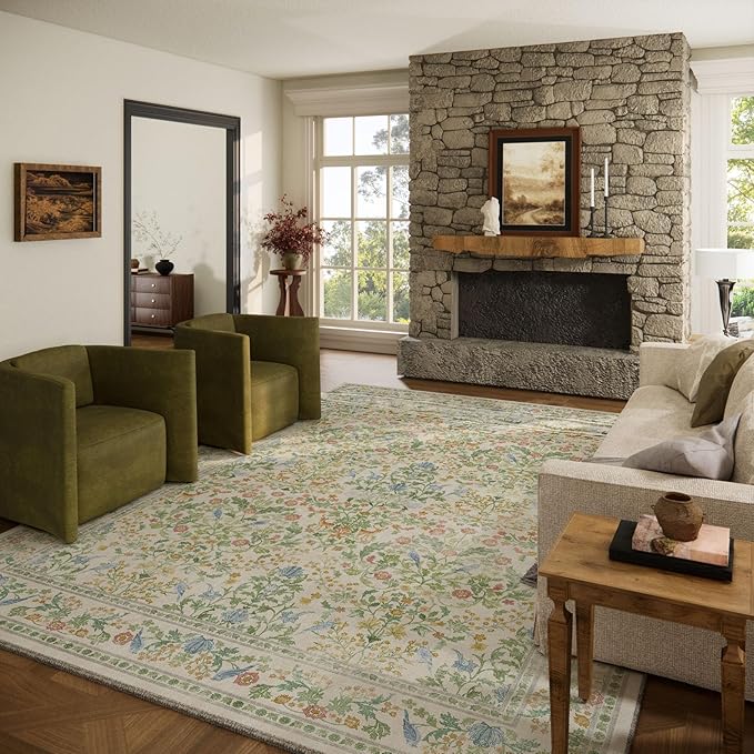 8x10 Area Rugs for Living Room: Washable Bedroom Rug Stain Resistant Non Slip Low Pile Lightweight Soft Carpets for Dining Room Kitchen Nursery Kids Room Farmhouse Living Room Indoor