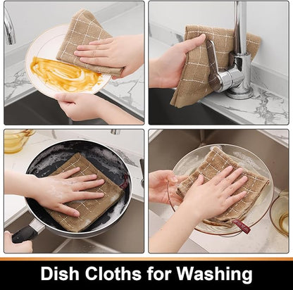 Mordimy 100% Cotton Terry Cloth Dish Cloths, Soft and Absorbent Checkered Dish Towels, Quick Drying Dish Rags for Washing Dishes, 12 Pack, 12 x 12 Inches, Tan