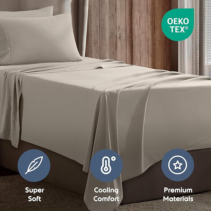 Nestl Twin XL Sheet Set - College Dorm Size - Luxury 1800 Ultra-Soft Microfiber Twin Extra Long Bed Sheets - Deep Pockets - Easy Fit - Extra Soft - 3 Piece Set (Twin XL, Linen)