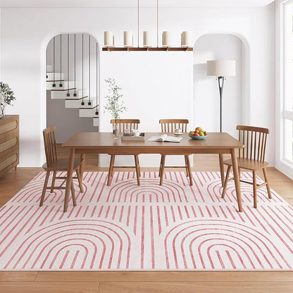 2x6 Washable Pink Runner Rugs for Kitchen, Soft Abstract Rainbow Boho Rug for Bedroom Bedside Laundry Room Bathroom,Modern Non Slip Low Pile Floor Mat