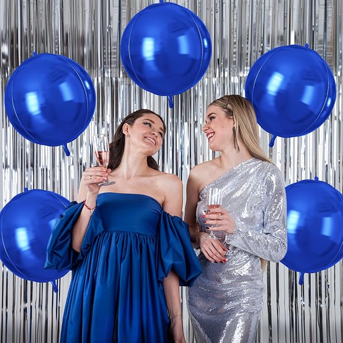 Royal Blue Round Foil Balloons 9 pcs,Blue Giant 4D Round Balloons 22 Inch for Wedding Graduation Birthday Party Decorations