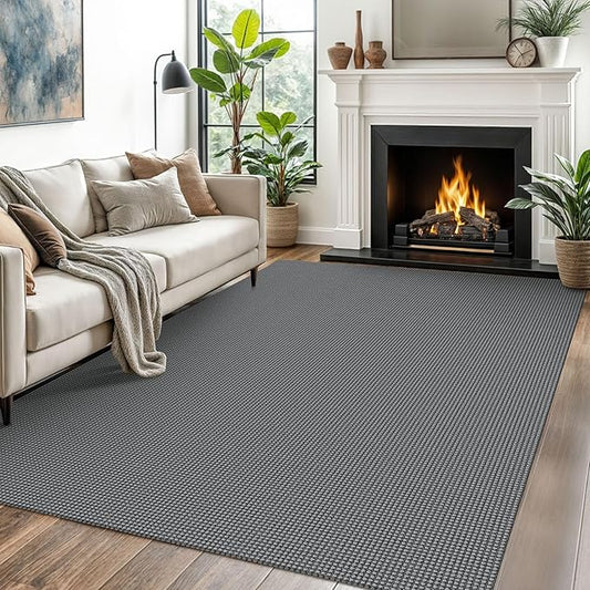 EARTHALL Woven Area Rugs 5x7 Ft Washable Living Room Rugs Non Slip Rubber Backed Dining Room Rug Braided Bedroom Rugs Indoor Floor Carpet for Living Room, Bedroom, Dining Room, Dark Gray