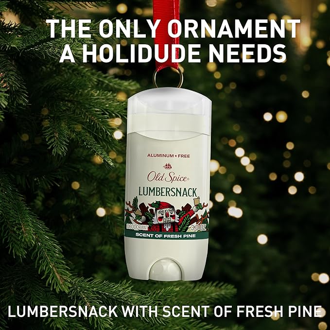 Old Spice Aluminum Free Deodorant for Men, Holidudes Limited Edition, 24/7 Holiday Freshness, Odor Protection, Stocking Stuffer, Lumbersnack with Fresh Pine Scent, 3.0 oz
