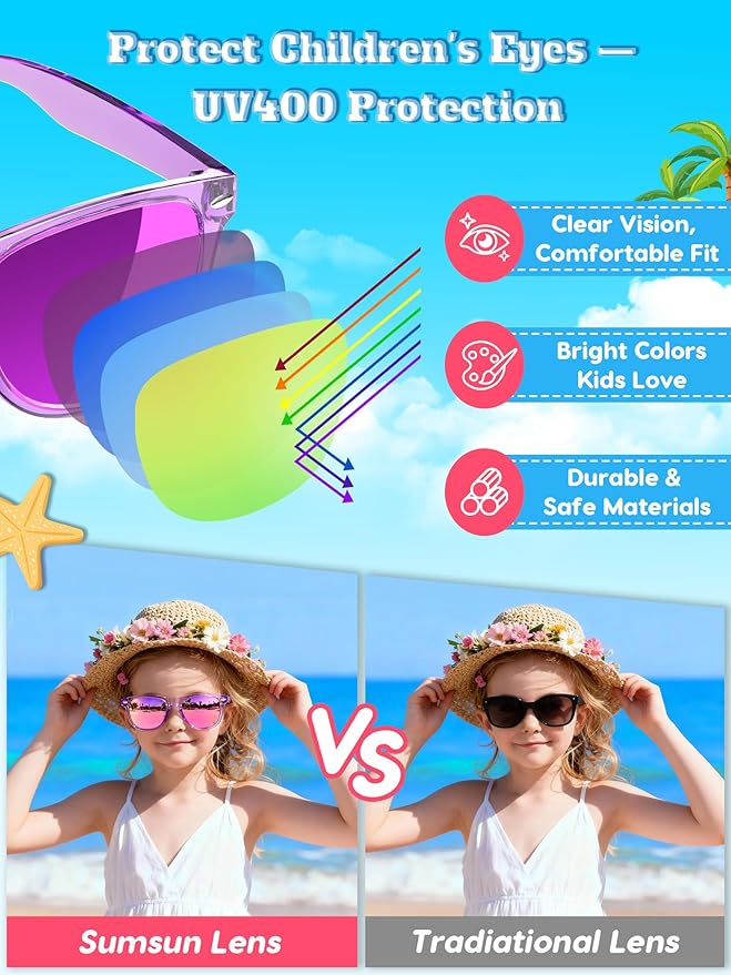 Sumsun Kids Sunglasses Bulk Party Favors 24 Packs Boys Girls Age 3-8 with UV400 Protection for Birthday Graduation Party