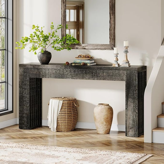 Tribesigns 59-Inch Long Wooden Console Sofa Table Behind The Couch with Vertical Slat Legs for Entrance, Hallway, Entryway, Living Room (Rustic Grey)