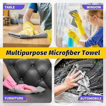HOMERHYME Microfiber Cleaning Cloth, 100 Pack Cleaning Rags Microfiber Towel Bulk Absorbent Lint-Free WashCloths, All-Purpose Towels for Cars, Shop, Automotive, Garage, Home Kitchen 11.5"*11.5", Grey