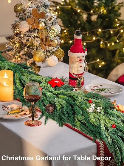 6ft Real Touch Christmas Garland Norfolk Pine, Realistic Artificial Christmas Garland, Faux Natural Greenery Garland for Table, Mantle, Stair Railings, Wall, Outdoor Christmas Decoration