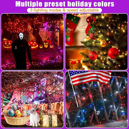 LitHome 100LED Solar Christmas Lights Outdoor, 33FT 34Colors Solar/USB String Lights Waterproof with Remote, 102 Modes Color Changing Halloween String Light Dimmable for Indoor Xmas Tree Party Decor