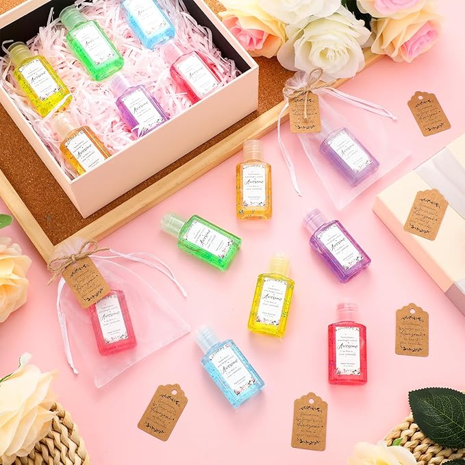 Frienda 24 Sets Christmas Thank You Hand Sanitizer Bulk Gift Set Mini Travel Size Hand Sanitizers with Organza Bags Tags Appreciation Gift for Women Employee Coworker Team Teacher Nurse Graduation