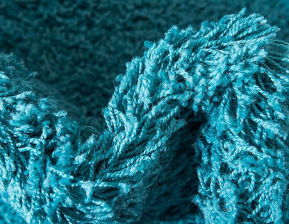Unique Loom Solid Shag Collection Area Rug (10' x 13' 1" Rectangle, Deep Aqua Blue)