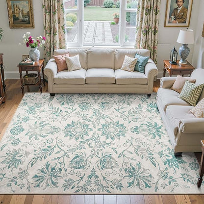 jinchan Floral 8x10 Area Rugs Vintage-Inspired Design Accent Living Room Rug Machine Washable Ultra-Thin Low-Pile Non-Slip Traditional Carpet for Bedroom Dining Room Home Office