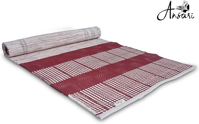 Craftyansari Handwoven Cotton Yoga Mat, Natural, 72 x 24 Inches, Fair Trade, Soft Absorbent Surface for Exercise, Workout, Meditation