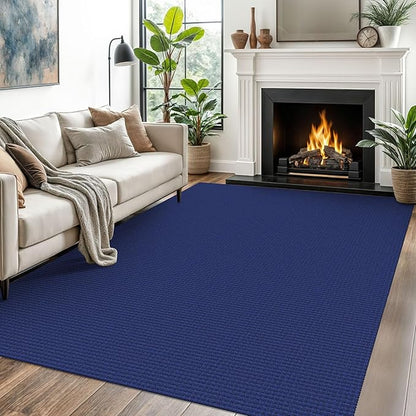 EARTHALL Woven Area Rugs 5x7 Ft Washable Living Room Rugs Non Slip Rubber Backed Dining Room Rug Braided Bedroom Rugs Indoor Floor Carpet for Living Room, Bedroom, Dining Room, Royal Blue/Navy