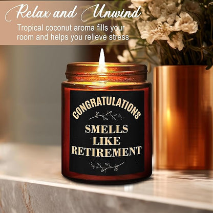 Retirement Gifts - Funny Retiring Candles - Birthday, Retired Gift for Her, Mom, Nurse, Coworker, Friends -Relaxing Candles for Women Stress Relief - Tropical Coconut Natural Soy Wax Candle