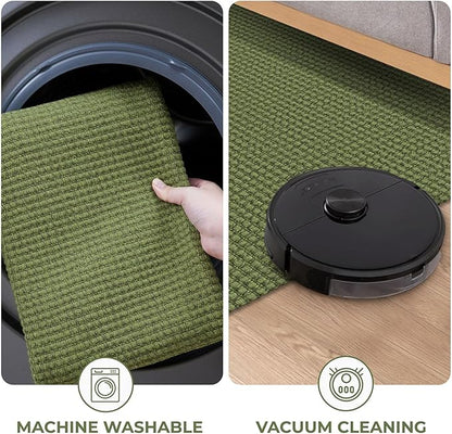 KOZYFLY Long Runners for Hallways 3x12 ft Washable Kitchen Runner Non Slip Rubber Backed Hallway Rugs Cotton Entryway Runner Rug Floor Carpet for Indoor Hall, Kitchen, Bright Green/Earthy Green