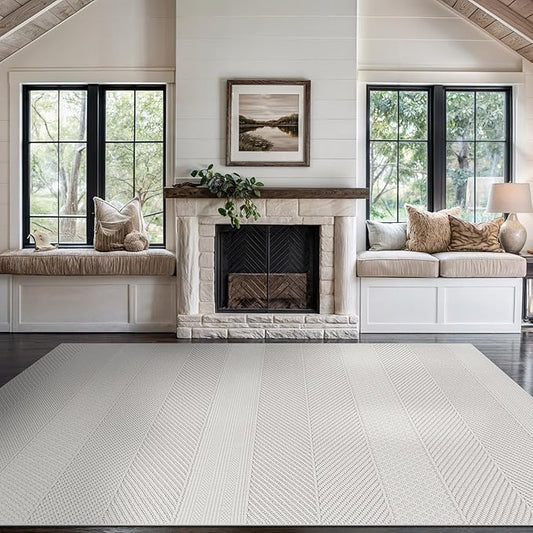 Beverly Rug Micro Loop Area Rug White 6x9 Modern Luxury Soft Boho Geometric Durable Indoor Area Rugs for Living Dining Room Office Stain Resistant Non Shedding Casual Indoor Carpet White 6 x 9