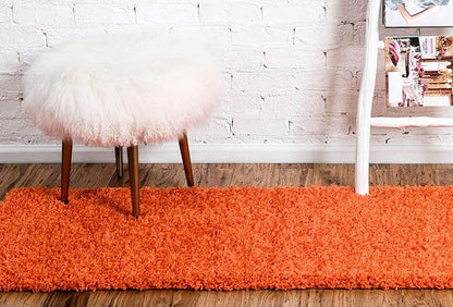 Unique Loom Solid Shag Collection Area Rug (2' 7" x 10' Runner Tiger Orange)