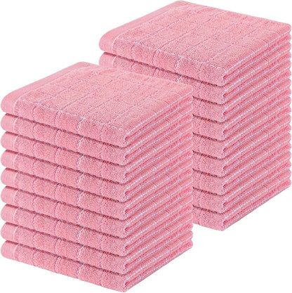 Homaxy 100% Cotton Terry Kitchen Dish Cloths, Ultra Soft and Absorbent Dish Towels for Kitchen, Suitable for Drying and Washing Dishes, 18 Pack, 12 x 12 Inches, Pink
