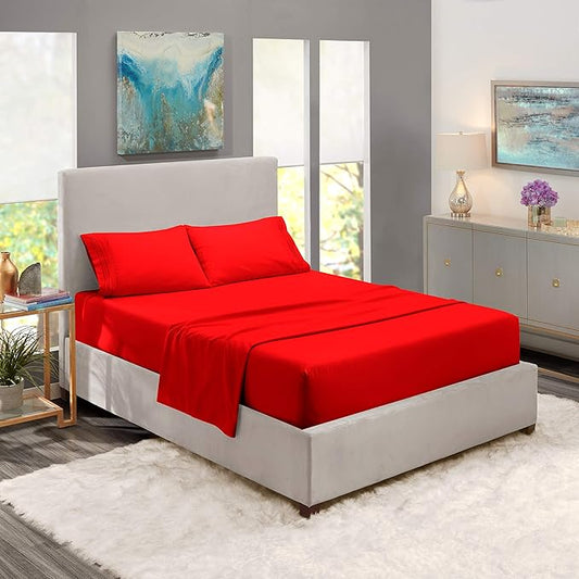 Nestl King Sheet Set - Luxury 1800 Ultra-Soft Microfiber King Bed Sheets - Double Brushed - Deep Pockets - Easy Fit - 4 Piece Set - Bedding Sheets & Pillowcases (King, Red)