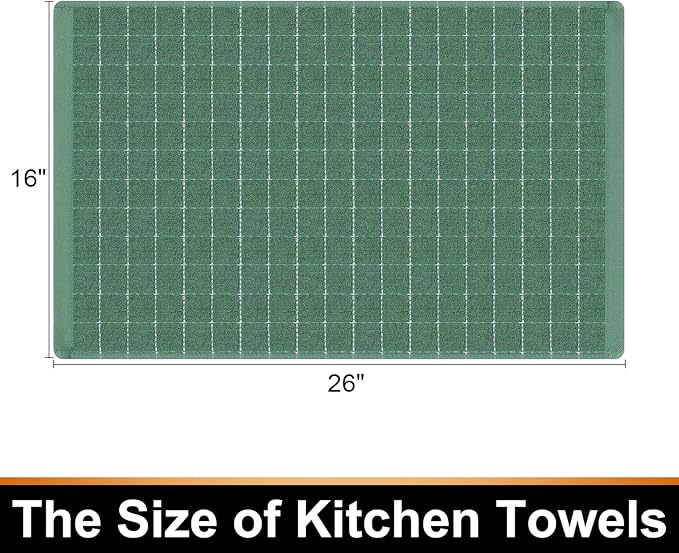 Mordimy 100% Cotton Terry Cloth Kitchen Towels, Super Soft and Absorbent Dish Towels for Drying, Checkered Designed Hand Towels for Kitchen, 16 x 26 Inches, 8 Pack, Grass Green