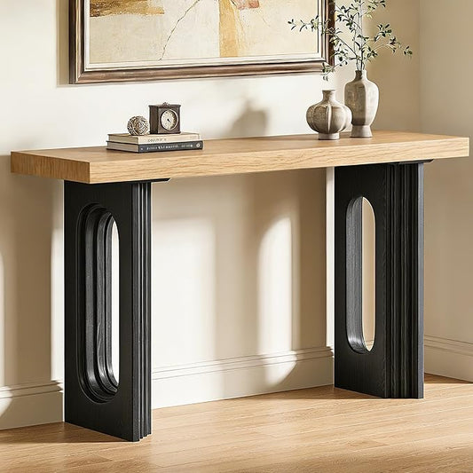 59.2'' Fluted Console Table Modern Farmhouse, MDF Oak Entryway Table with Hollow Legs for Hallway, Sofa Behind Couch, Living Room