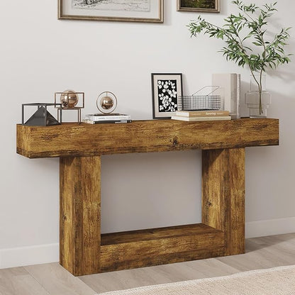 Vibe & Dine 63" Entryway Table, Farmhouse 2-Tier Console Table with U-Shaped Base, Narrow Long Wood Couch Table Behind Sofa for Living Room, Hallway, Foyer, Vintage Brown