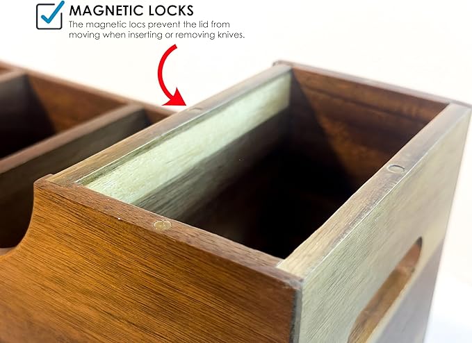 Kitchen Utensil Holder & Organizer with 6-Knife Storage Block - Wood - Countertop or Wall Mountable - Moisture & Water Resistant - Non-Slip Pads