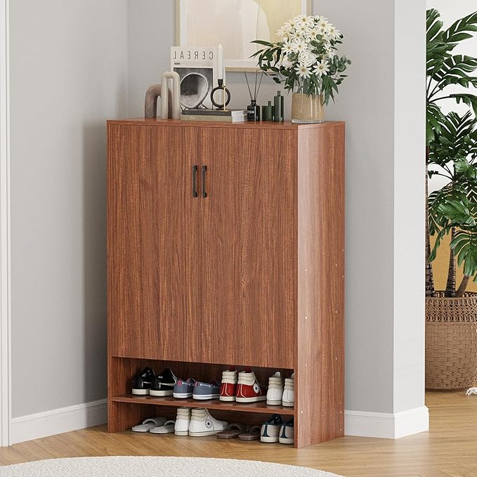 Soohow Shoe Cabinet with Doors, 7 Tier 28 Pairs Shoe Cabinet Storage for Entryway, Hidden Narrow Shoe Cabinets with Adjustable Shelves for Hallway, Living Room