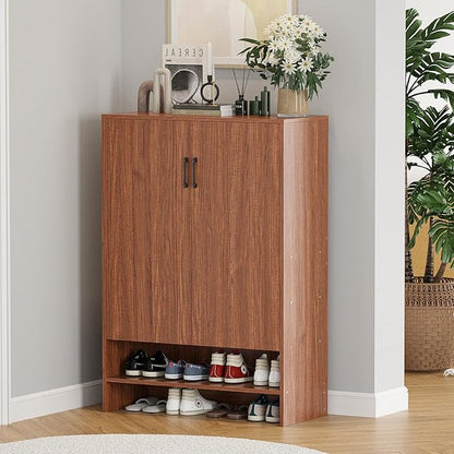 Soohow Shoe Cabinet with Doors, 7 Tier 28 Pairs Shoe Cabinet Storage for Entryway, Hidden Narrow Shoe Cabinets with Adjustable Shelves for Hallway, Living Room