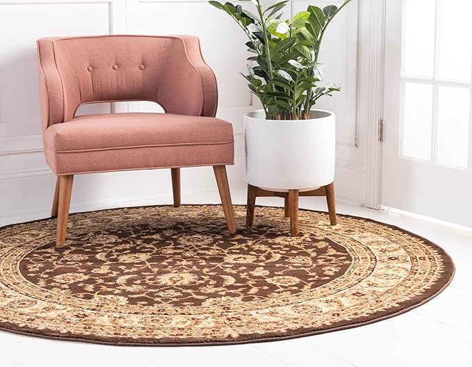 Rugs.com Aditi Collection Rug – 7' 10 Round Brown Low Rug Perfect for Kitchens, Dining Rooms