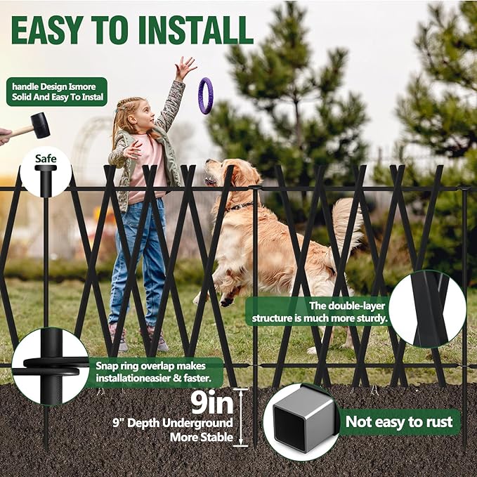 Metal Decorative Garden Fence 32" H x29 W (7 Panels, 17 Ft Total) Rustproof Animal Barrier No Dig Decorative Fencing for Dogs,Pet, Yard,& Patio, Landscape, Border，Easy Installation