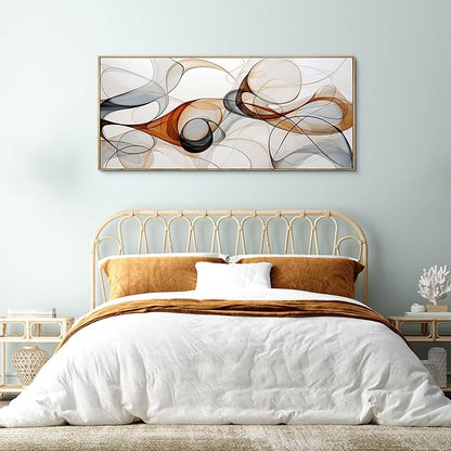 KLAKLA Modern Abstract Frame Wall for Living Room Gray and Brown Designs Colorful Curves and Translucent Medium Office Wall Decor Picture Artwork for walls - 70x31 Inches