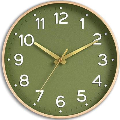 Wall Clock 14 Inch Silent Green Wall Clocks Battery Operated- Modern Non Ticking Analog Clock Decorative for Living Room Bedroom Office Kitchen(Gold)