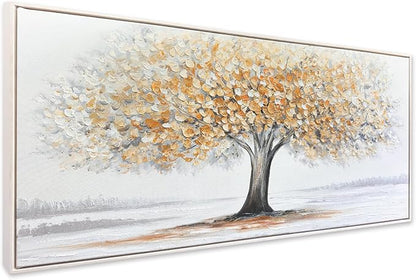 White Tree of Life Canvas Wall Art, Modern Abstract Textured Painting, Large Framed Panoramic Landscape Artwork for Living Room, Bedroom, Office, Home Decor 40"x20"