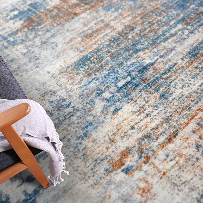 IOHOUZE Abstract Runner Rug 3x16 Ft Extra Long Washable Runners for Hallways, Non Slip Kitchen Runner Printed Faux Wool Entryway Runner Indoor, Modern Abstract Floor Carpet for Hall Stair, Blue Rust