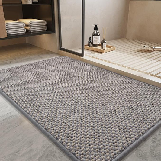 PADOOR-Bath Mat-Super Absorbent Chenille Bathroom Mats-Rubber Backed Bath Mats for Bathroom Non Slip, Easy Clean Bathroom Rugs Front of Bathtub,Shower Room,Sink-24×36, Grey&Beige