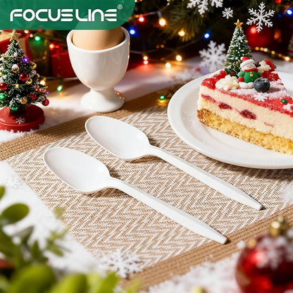FOCUSLINE 2000 Pack White Plastic Spoons Bulk, Heat Resistant Disposable Teaspoons, Plastic Silverware for Take out Restaurants, Parties, Picnics, Travel & Any Events