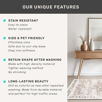 Beige Washable 2'6"x10' Extra Long Runner Rugs for Hallways, Non Slip Indoor Floor Mats for Entryway, Stain Resistant Long Floor Rug, Neutral Boho Floral Decor (2'6"x10' Beige/Latte)