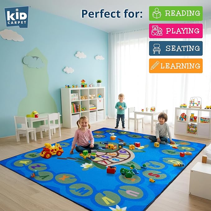 Turtle Pond Circle Time Rug 7'6"x 12' Rectangle, Educational Classroom Rug, Kids Learning Play Mat | Area Rug for Bedroom or Playroom