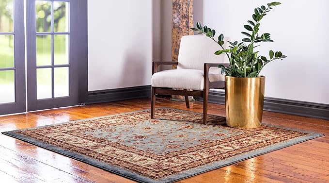 Rugs.com Aditi Collection Rug – 6' Square Light Blue Low Rug Perfect for Living Rooms, Kitchens, Entryways
