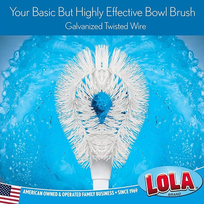 LOLA Toilet Bowl Brush w/Curved Head, 3 Pack, Coated Wire, Durable Poly Bristles, Reaches Under Toilet Bowl Rim