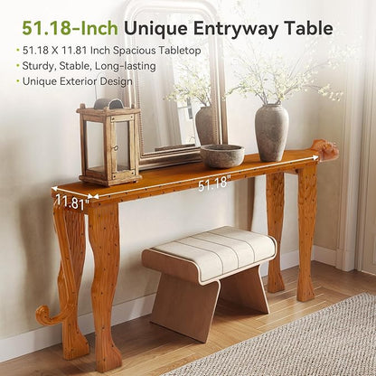 LITTLE TREE Solid Wood Narrow Sofa Table, Modern 63-Inch Console Table Behind The Couch, Entryway Table for Entrance, Hallway, Living Room, Bedroom, Brown