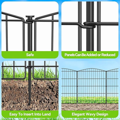 INJOPEXI Decorative Garden Fence 12 Panels 23.6ft (L)×30in (H) Garden Fences with 12 Panels Rustproof Metal Wire No Dig Animal Barrier Fencing Rabbit Dog Fence for Yard Patio Outdoor - Without Gate