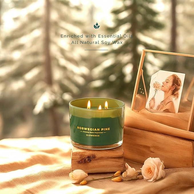 Pine Scented Candle - 100% Natural Soy Wax - Large 3 Wick Jar Candle - Up to 40 Hours Burning Time - Aromatherapy Candles for Home - Housewarming Gift for Men and Women