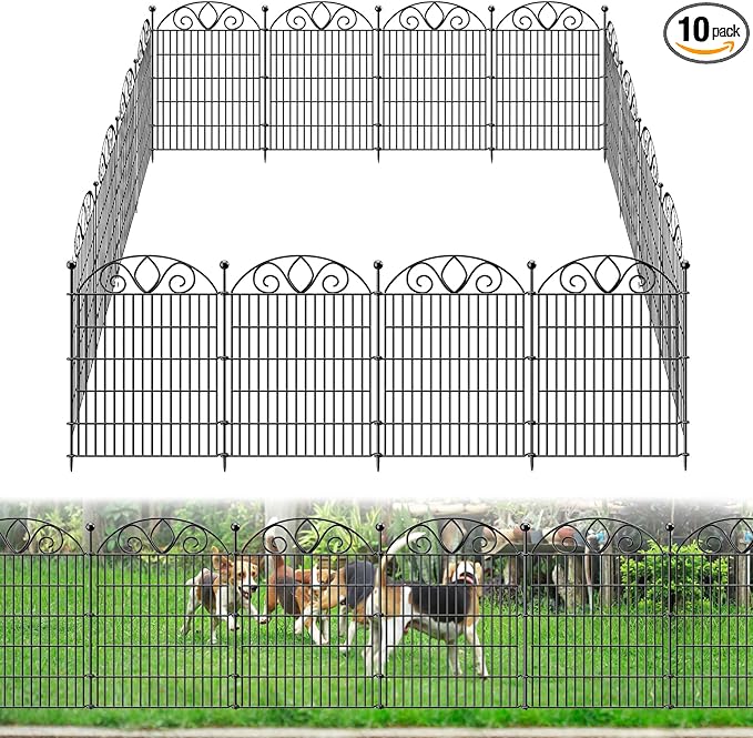 10 Panels No Dig Tall Garden Fence Panel – 34" H X 22' L Rustproof Metal Dog Fence Outdoor for Yard, Decorative Animal Barrier Fence for Pet, Garden Border, Patio, Flower Beds| Temporary Fencing
