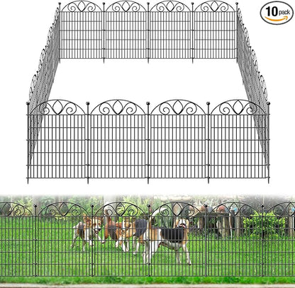 10 Panels No Dig Tall Garden Fence Panel – 34" H X 22' L Rustproof Metal Dog Fence Outdoor for Yard, Decorative Animal Barrier Fence for Pet, Garden Border, Patio, Flower Beds| Temporary Fencing