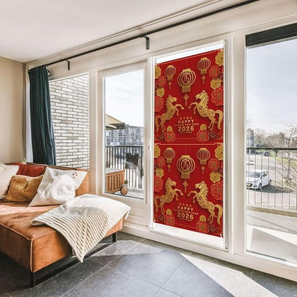 Year Of The Horse Happy Chinese New Year 2026 Door Cover Decorations Banner Flag Welcome Hanging Backdrop Sign Party Background Decor Holiday Supplies 35 * 72 Inches